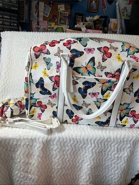 White Butterfly Print Tote Bag – Colorful Butterfly Travel Handbag